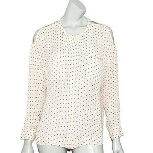 Camilla and Marc Women's cold shoulder Blouse light beige polka dot fits Large